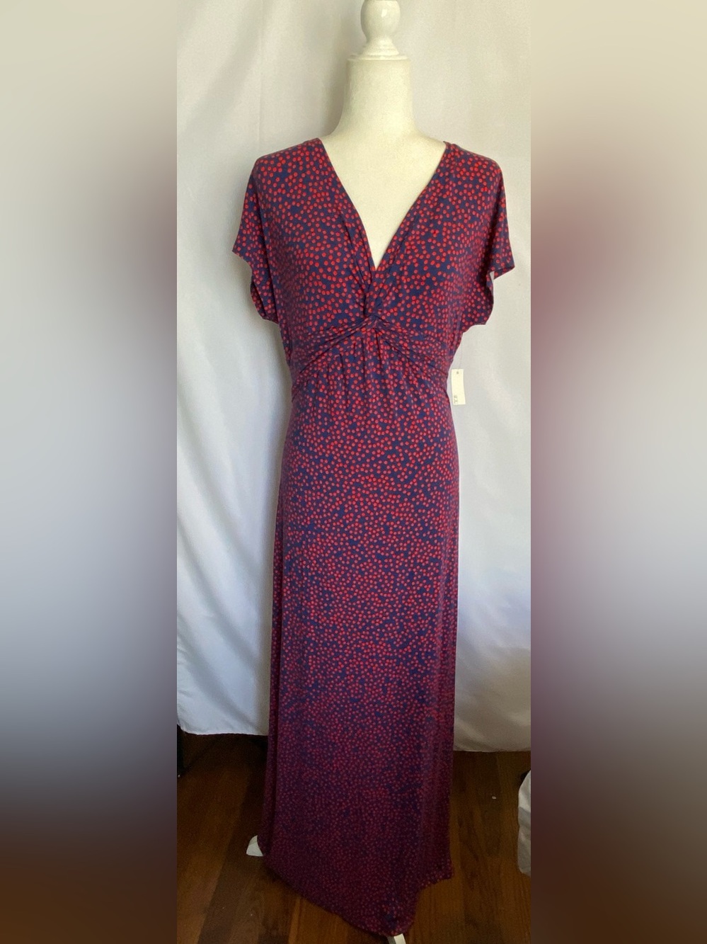Amazon Essentials Navy Maxi Dress with Red Dot Print